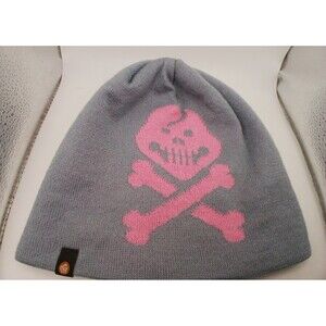 Skull Cap Grey Pink Crossbones Knit Boys Men's Girls Women's RARE Tag